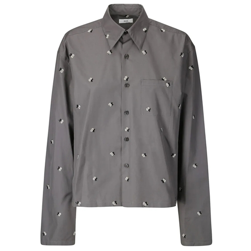 RIER Hemden Embroidered Long Sleeve Cotton Shirt Grey