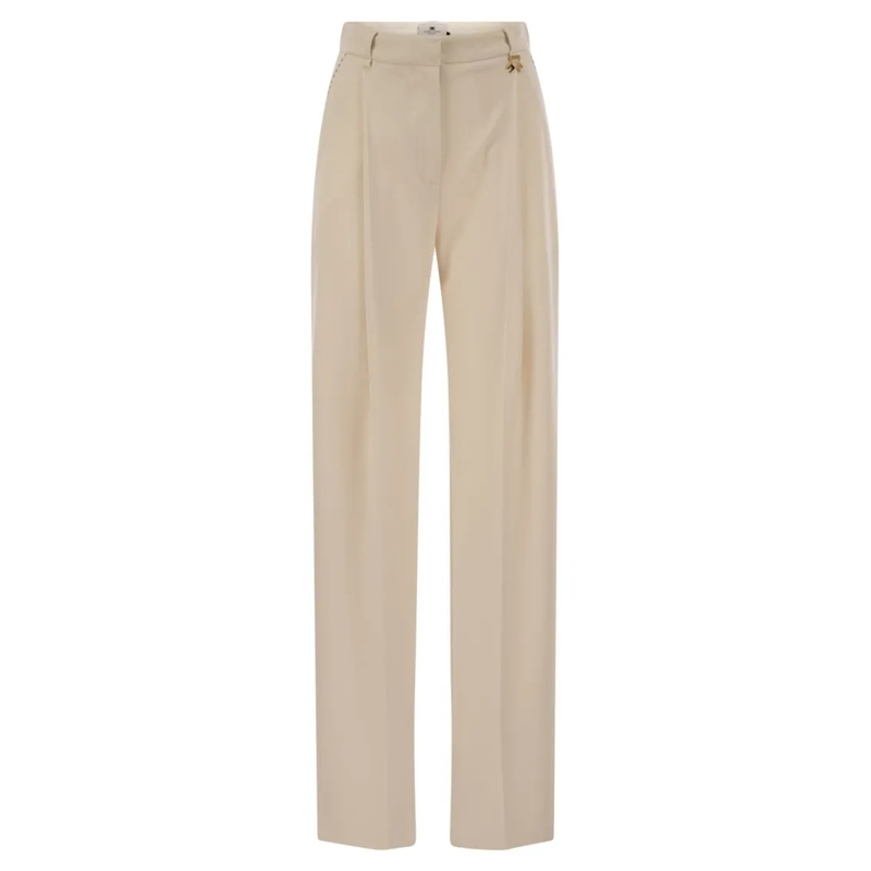 Elisabetta Franchi  Crepe Trousers With Contrast Stitching Neutrals