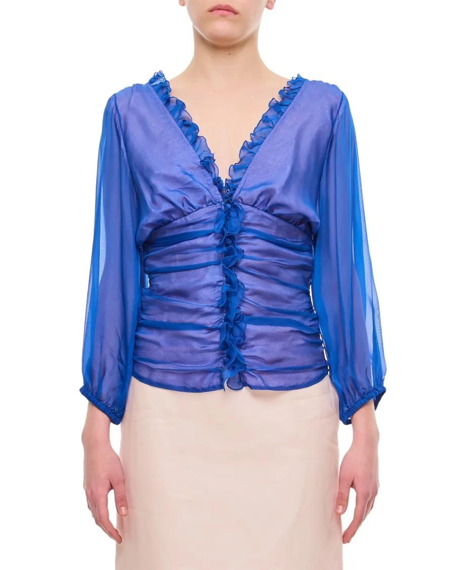 Saks Potts - Maxine Silk Blouse - Größe M - blau