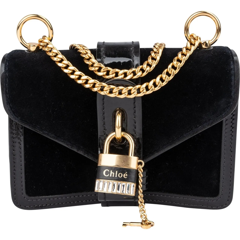 Chloé Sac à bandoulière Chloe Black Satin Crystal Padlock Aby Crossbody Ba schwarz