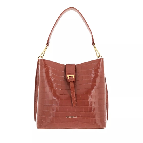 Coccinelle Alba Croco Shiny Soft Handbag Cinnamon Bucket Bag