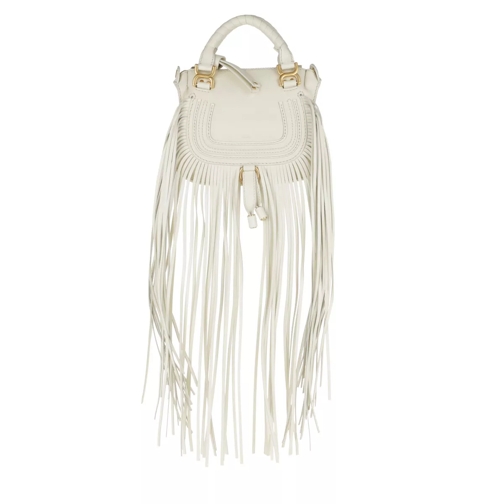 Chloé Fringed Marcie Shoulder Bag Leather Natural White Rymlig shoppingväska