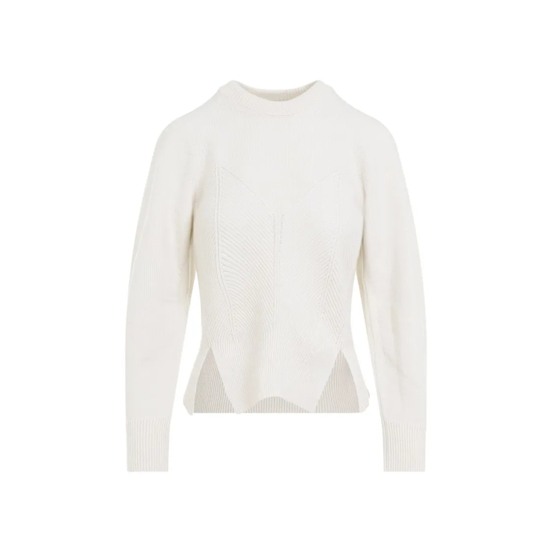 Alexander McQueen Pull Chevron Ivory Cashmere Pullover White