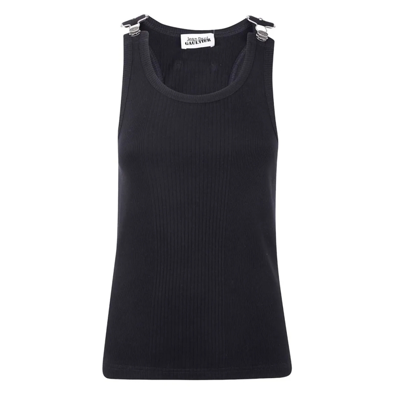 Jean Paul Gaultier Bluse Sleeveless Ribbed Top With Silver-Tone Buckle Deta Black
