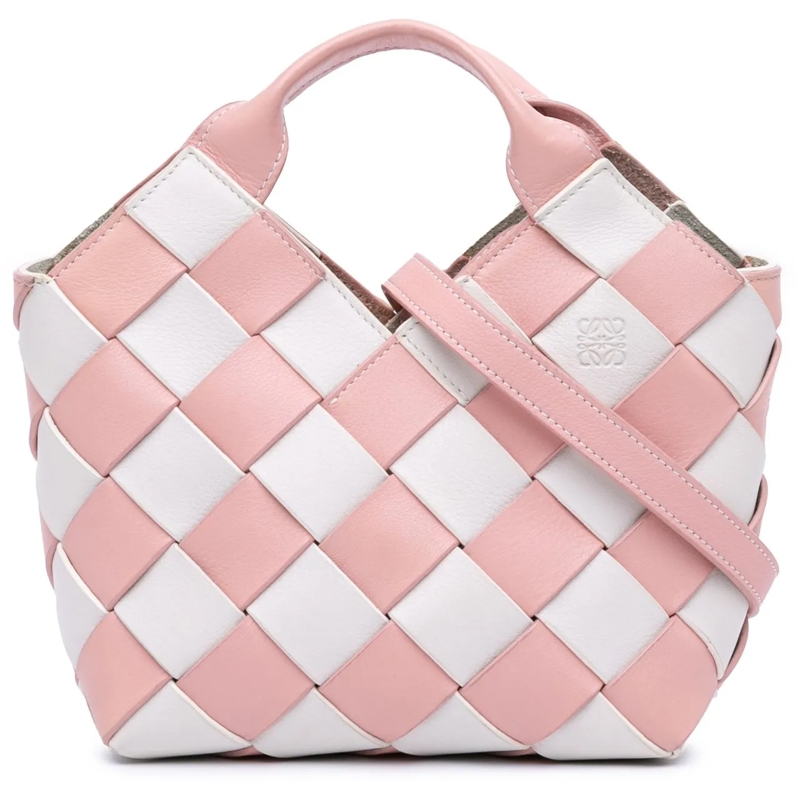 Loewe Sac à bandoulière Mini Woven Calfskin Gingham Basket Bag rose