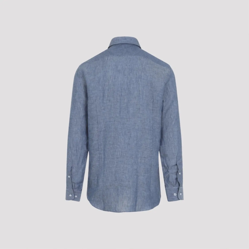 Etro Overhemd Breathable Linen Button-Up Shirt With Classic Coll Blue