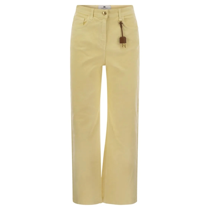 Elisabetta Franchi Jeans Dyed Cotton Jeans With Logo Charm Yellow