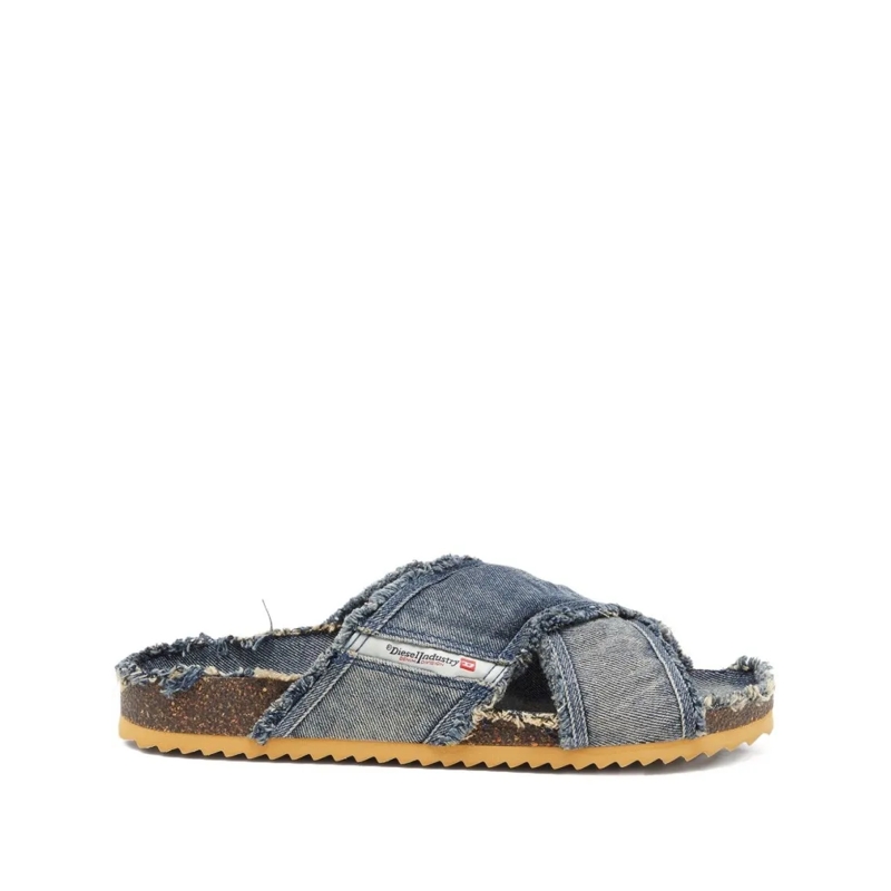 Diesel Loafer Frayed Denim Sandals Grey