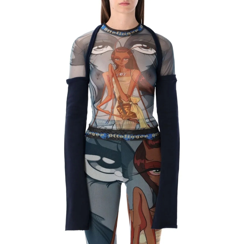 Ottolinger Langärmeliges Oberteil Julien Ceccaldi Printed Mesh Top With Sleeves Black