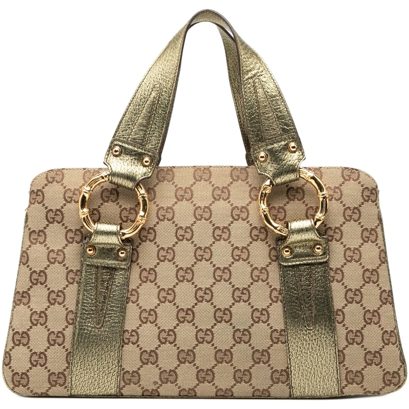 Gucci Tote GG Canvas Metal Bamboo Handbag braun