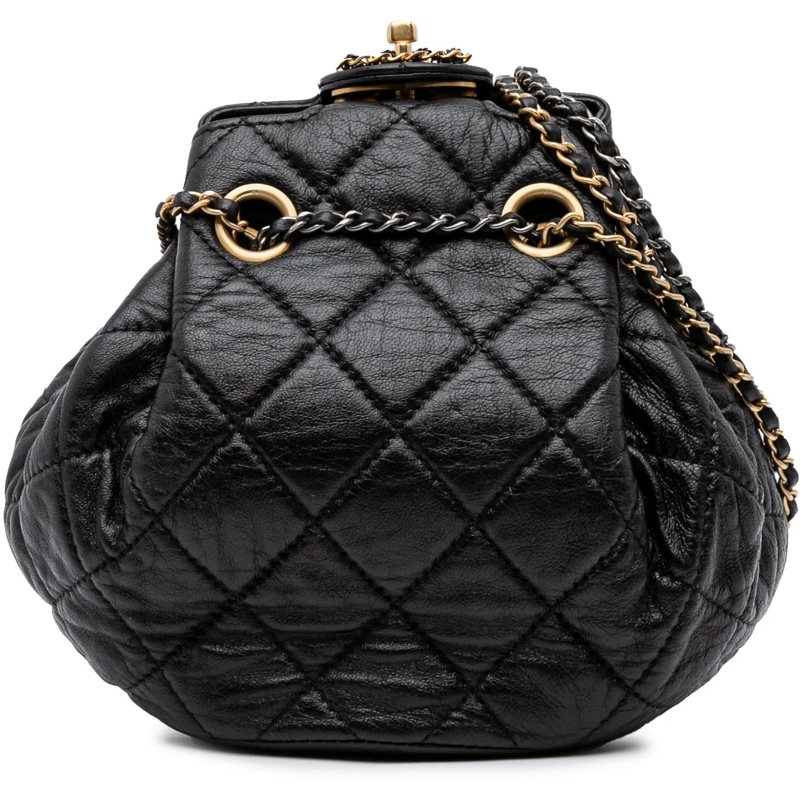 Chanel Schultertasche CC Quilted Lambskin Chain Drawstring Bucket Bag schwarz
