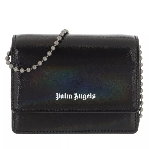 Palm Angels Holographic Flap Wallet&Chain Black Whit Black White Portemonnee Aan Een Ketting