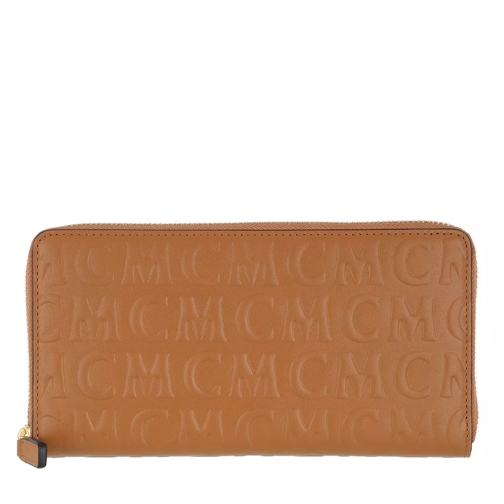 MCM MCM Monogramme Leather Zip Wallet Large Cognac Portafoglio con cerniera
