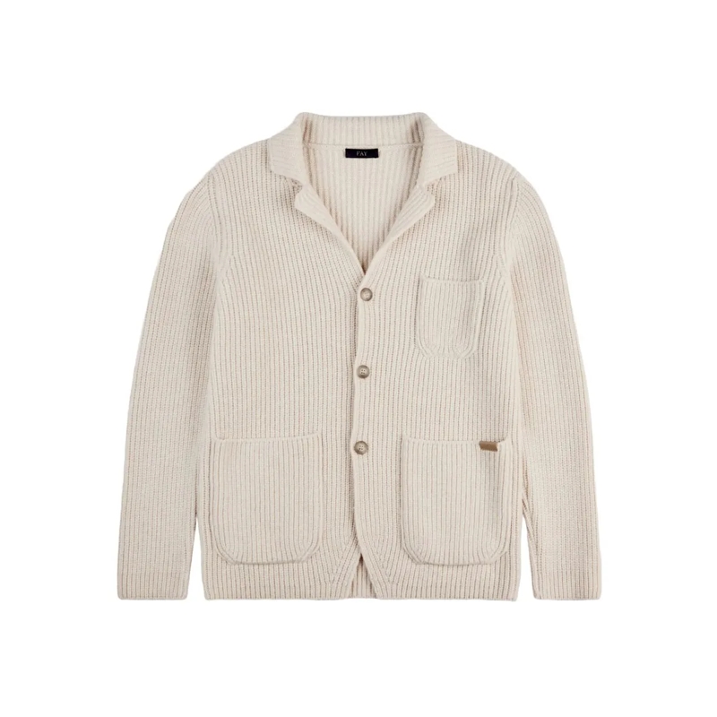 Fay Strickjacke Pearl Rib Knit F.7 Cardigan In White Wool Neutrals