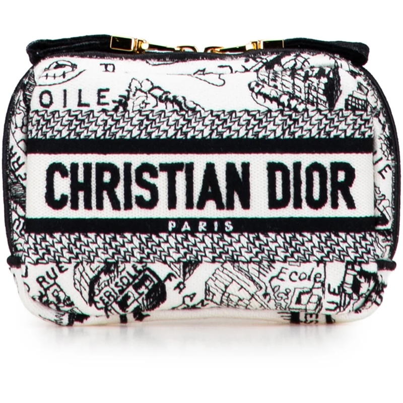 Christian Dior Necessaire Canvas Embroidered Plan De Paris Cosmetic Pouch weiß
