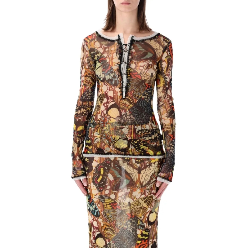 Jean Paul Gaultier Langärmeliges Oberteil Re-Edition Butterfly Tulle Top Multicolor