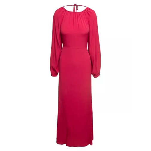 Semi Couture Fuchsia Maxi Dress With Wide Crewneck And Long Sle Pink 
