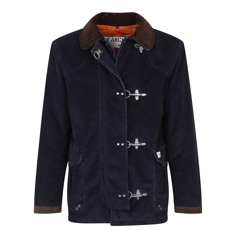 Fay  Casual Blue Corduroy Jacket With Leather Cuffs And Blue