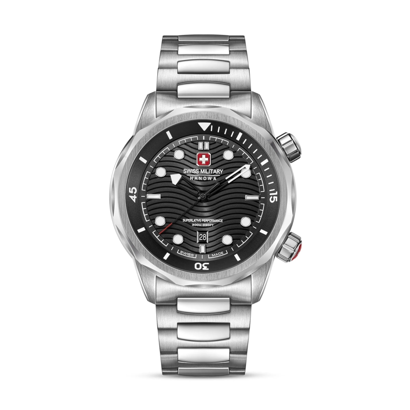 Swiss Military Hanowa Quarzuhr Quarzuhr Breakwater- 3 Zeiger Uhr- Wasserbestän silber