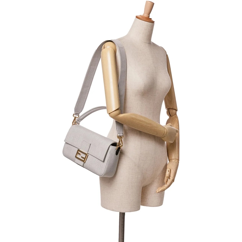 Fendi Tote Striped Jersey Baguette Satchel weiß (Image 26)