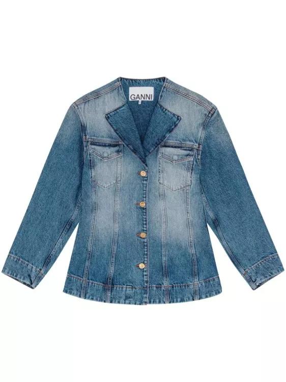 GANNI - Raw-Cut Denim Blazer - Größe 38 - blue