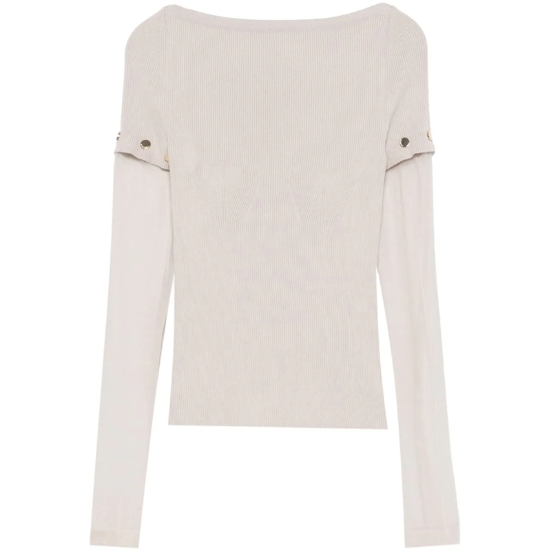 Max Mara Sweat-shirt Ribbed Cotton T-Shirt With Sheer Sleeves Neutrals