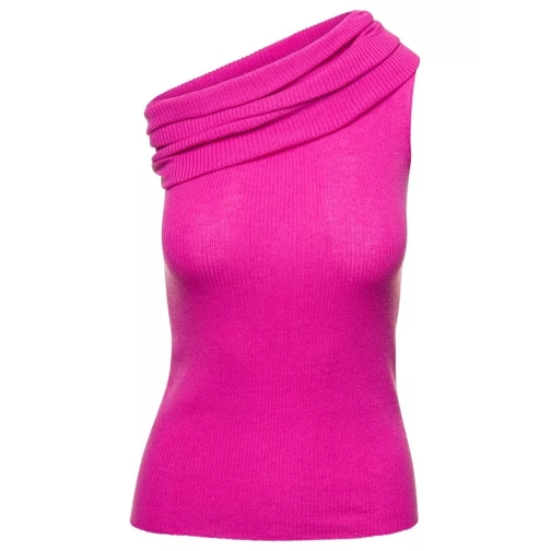 Rick Owens Fuchsia Ribbed One-Shoulder Top In Light Wool Pink 
