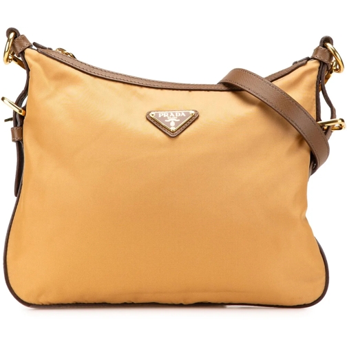 Prada Schultertasche 2013-2024 Saffiano Trimmed Tessuto Zip Top Crossbo braun