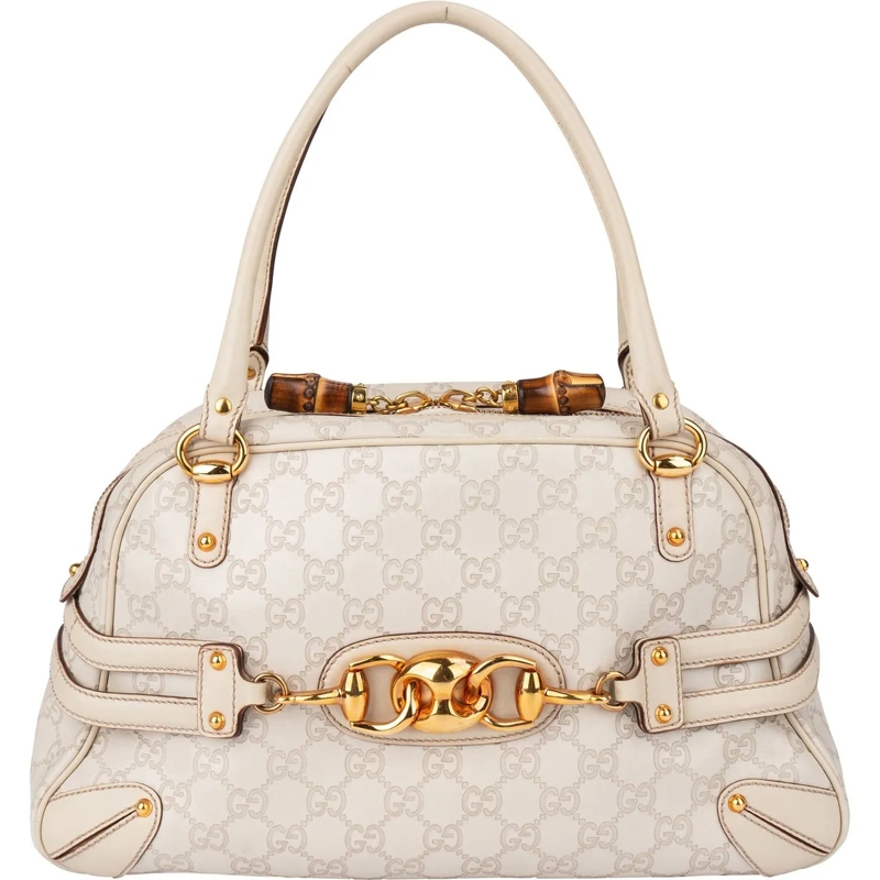 Gucci Schultertasche Gucci GG Leather Monogram Horsebit Handbag weiß