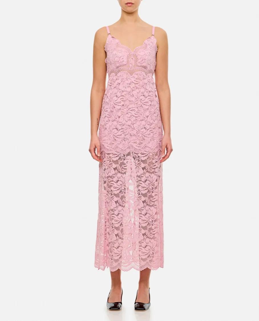Paco Rabanne Pink Lace Long Dress Pink