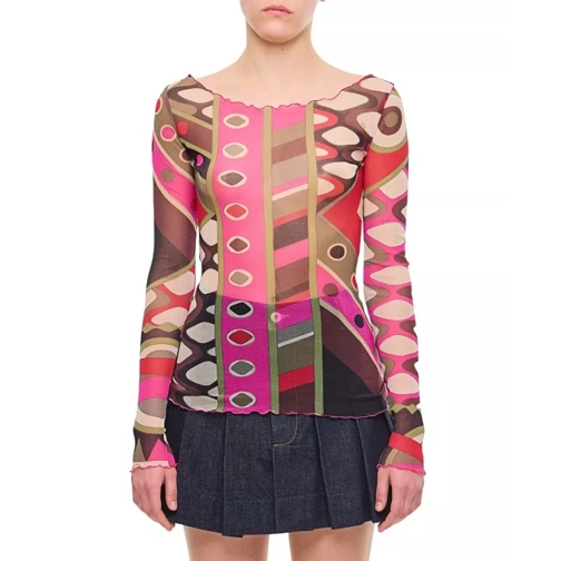 Pucci Long Sleeve Tulle T-Shirt Multicolor 