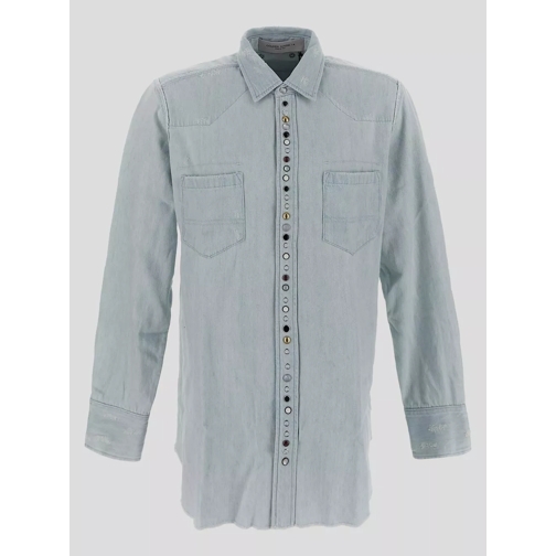 Golden Goose  Button-Up Striped Cotton Oxford Denim Shirt blau