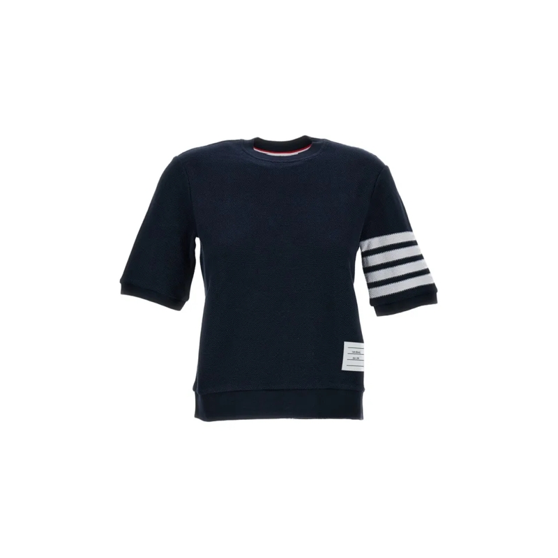 Thom Browne T-shirt Ribbed-Cuff Logo Cotton T-Shirt Blue