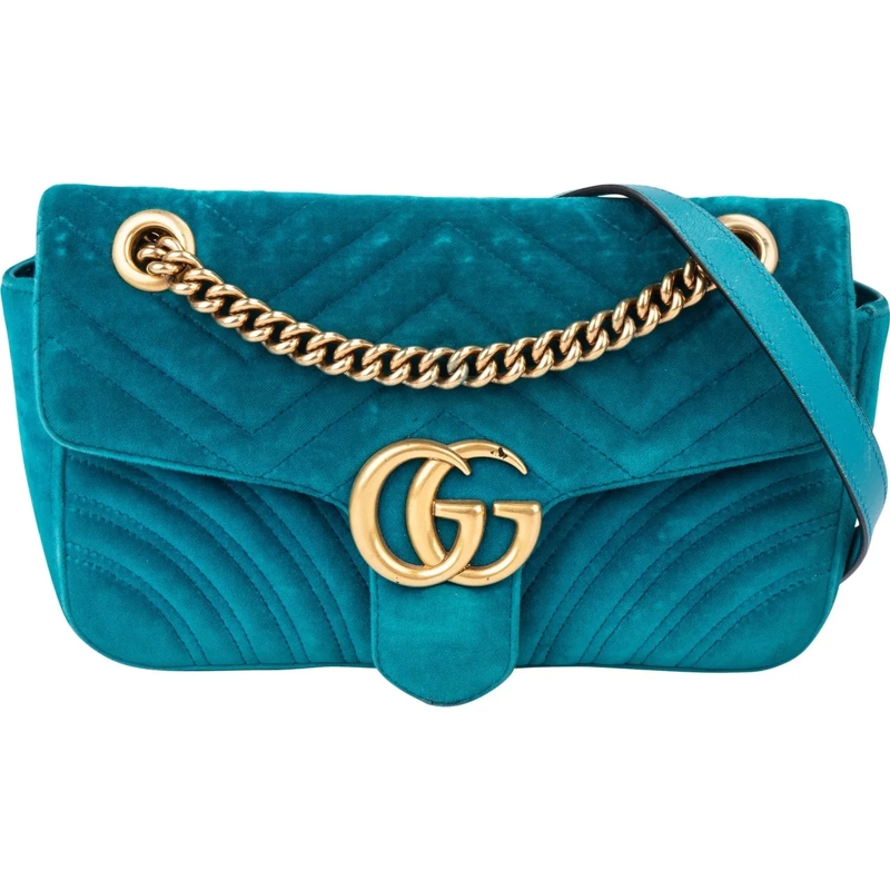 Gucci Schultertasche Gucci Blue Velvet GG Marmont Crossbody Bag blau