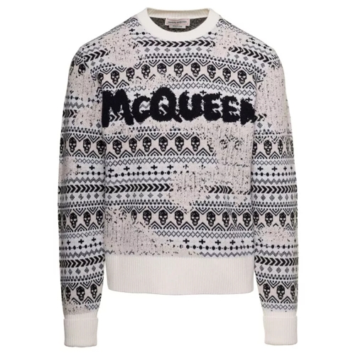 Alexander McQueen Grey Sweater With Logo And Geometric Motif In Jacq Grey 