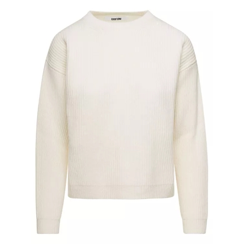 Grifoni White Ribbed Sweater With Drop Shoulders White 