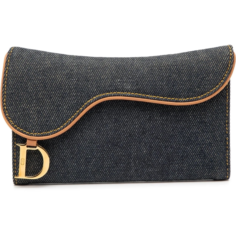 Christian Dior Geldbörse Denim Saddle Trifold Continental Wallet blau