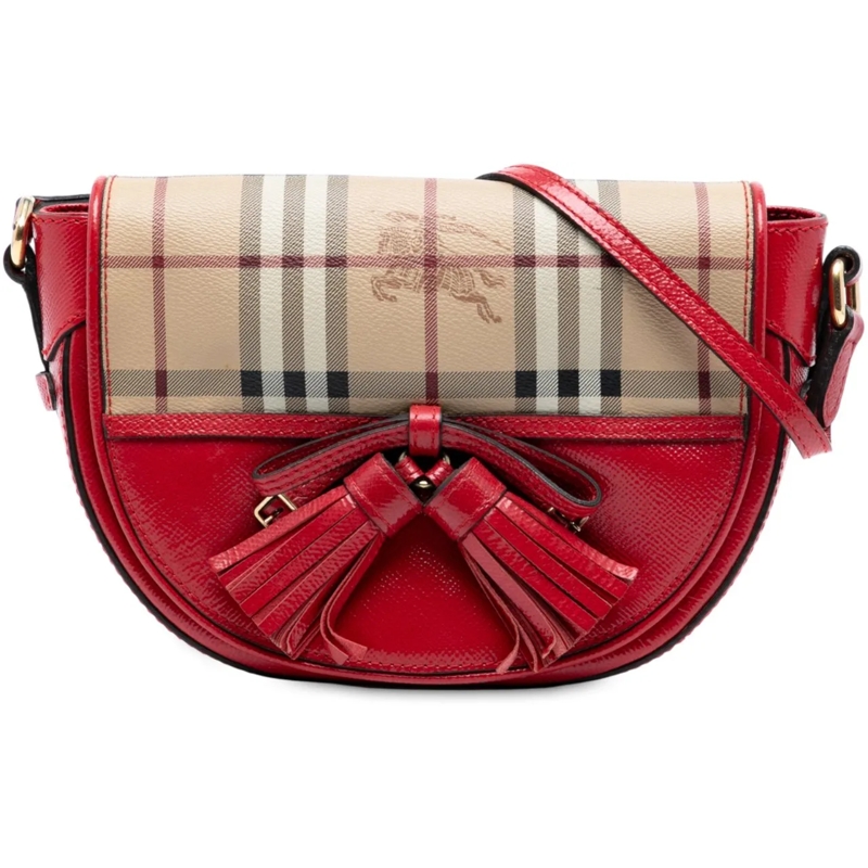 Burberry Schultertasche Patent Leather and Haymarket Check Coated Canvas M rot
