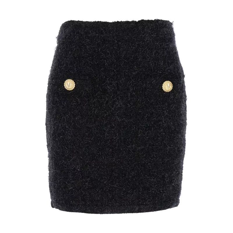 Balmain Midirok Maze Monogram Tweed Skirt Black