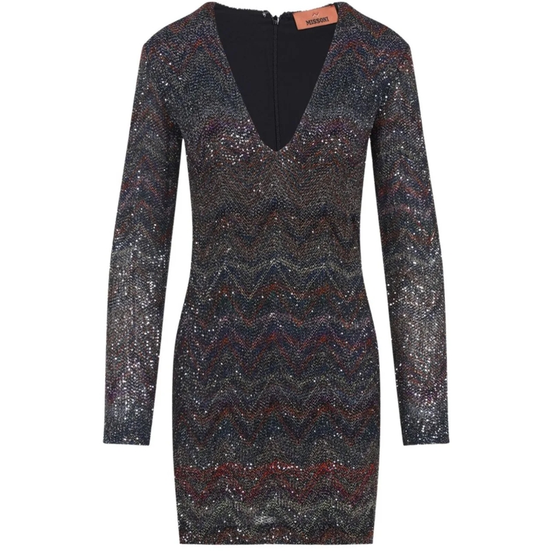 Missoni Minikleid Zigzag Sequined Dress With Deep V-Neckline Black