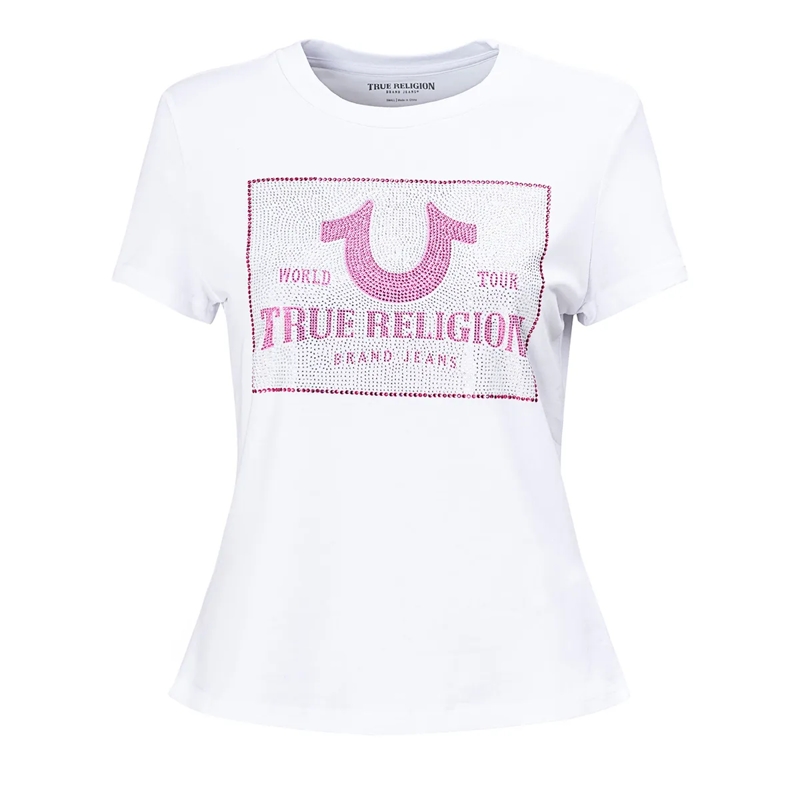 True Religion T-Shirt - T-Shirt- Crewneck- Aufgedrucktem Logo auf Fron weiss