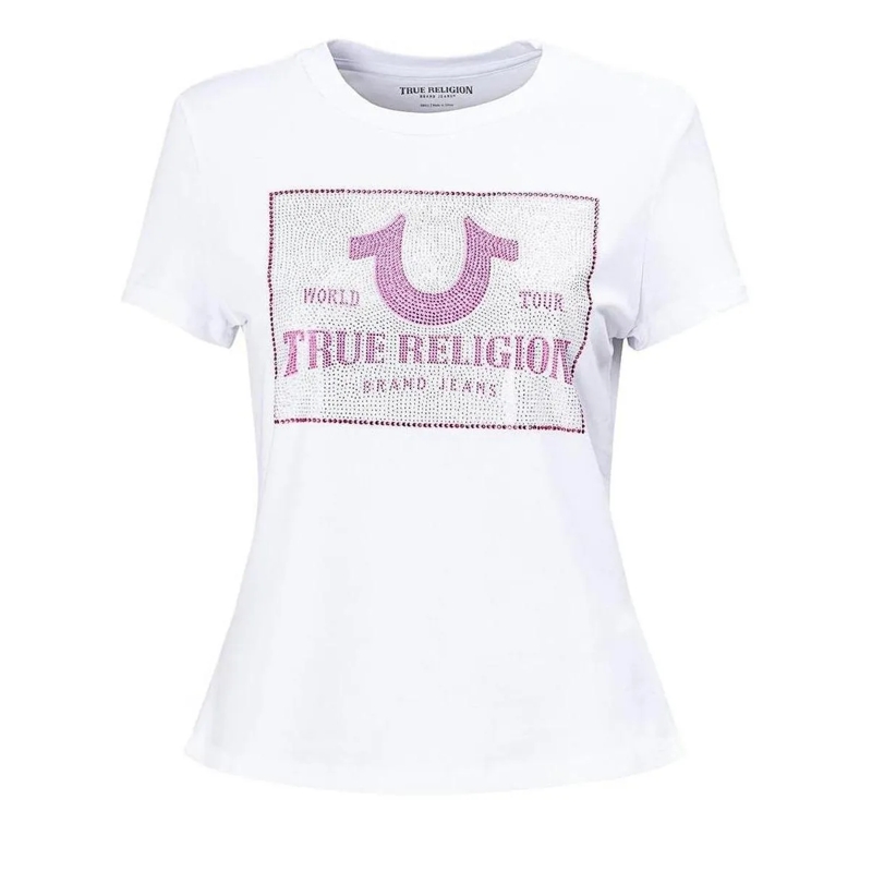 True Religion T-Shirt - T-Shirt- Crewneck- Aufgedrucktem Logo auf Fron weiss