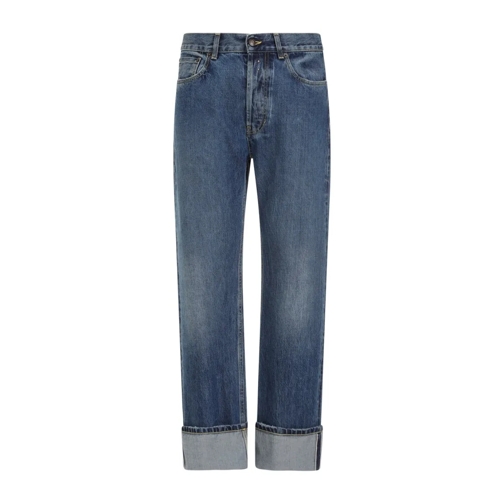 Alexander McQueen Jeans Blue Washed Cotton Turn Up Jeans Blue