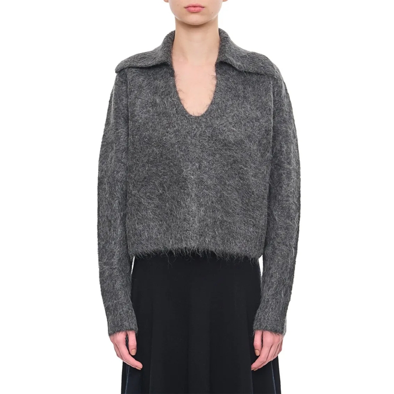 Loulou Studio Trui Ambrose Alpaca Wool Sweater Grey