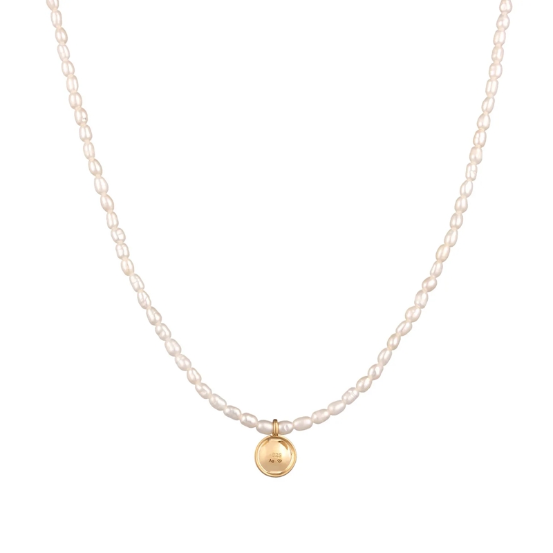 Elli Mittellange Halskette Halskette Süßwasserperlen Coin Plättchen 925 Silbe gold(Image 3)