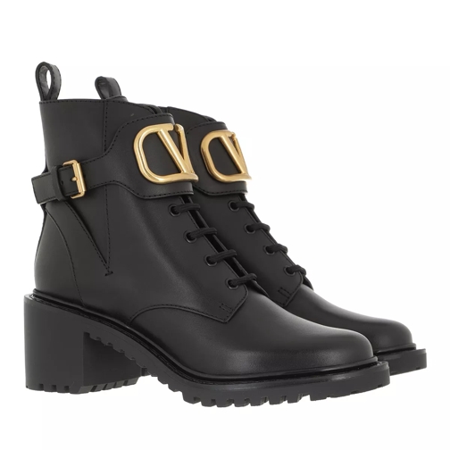 Valentino Garavani V Logo Combat Boots Leather Black Laarzen met vetersluiting