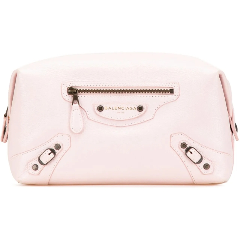 Balenciaga Necessaire Lambskin Motocross Classic Toiletry Pouch rose