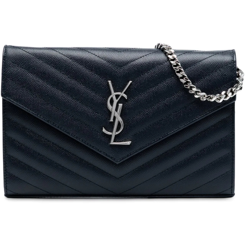 Saint Laurent Sac à bandoulière Grain De Poudre Matelasse Chevron Monogram Chain W blau