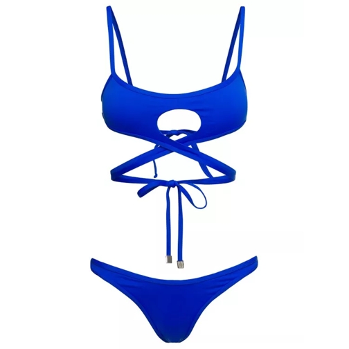 The Attico Cut-Out Wraparound Bikini Set In Bluetechnical Fab Blue 