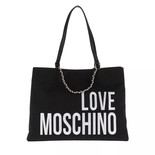 Love Moschino Canvas Embroidery Tote Black Rymlig shoppingväska